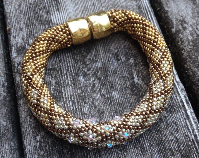Featured listing image: OMBRE' Bracelet Single Stitch Bead Crochet Pattern and Crocheting Instructions in Bronze Silver and Gold color way