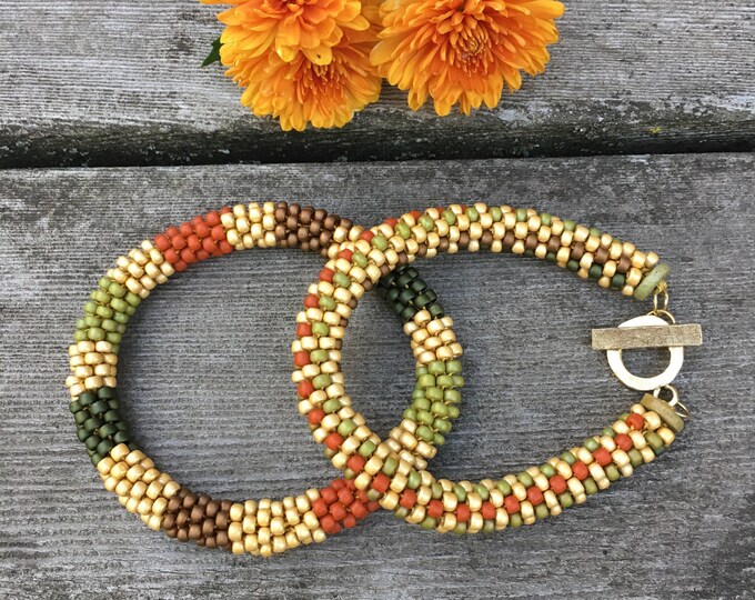 Featured listing image: EXPERIENCE FALL Jewelry - Fall Treats Bead Crochet Slip Stitch 2-Bracelet Pattern and Kit