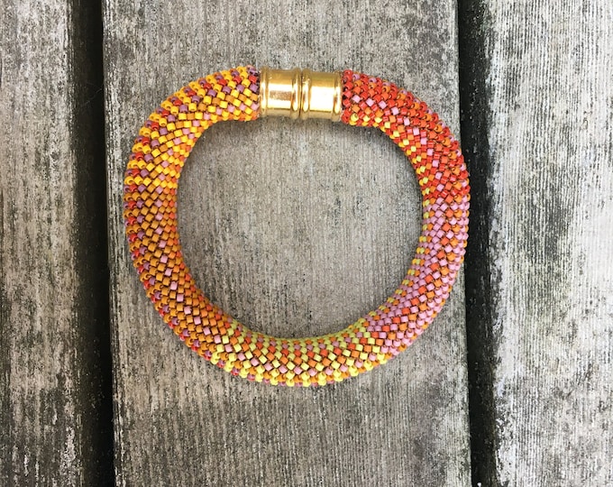 Featured listing image: Orange Crush 16-around Single Stitch Bead Crochet Bracelet Pattern & Kit