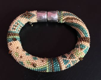 Bead Crochet Bracelet Pattern & Kit, "Beginnings" - Green-Bronze Color Bead Kit