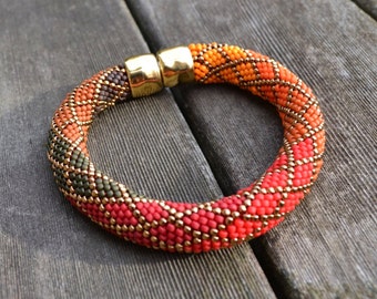 Ombre Bracelet Kit using Single Stitch Bead Crochet in Red/Orange Colorway