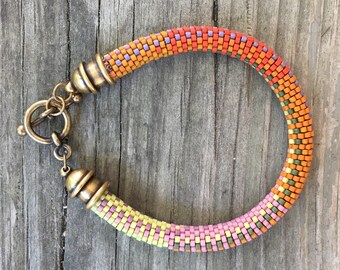 Orange Crush No. 1 Bracelet Pattern and Kit - 9 Around Bead Crochet Slip Stitch