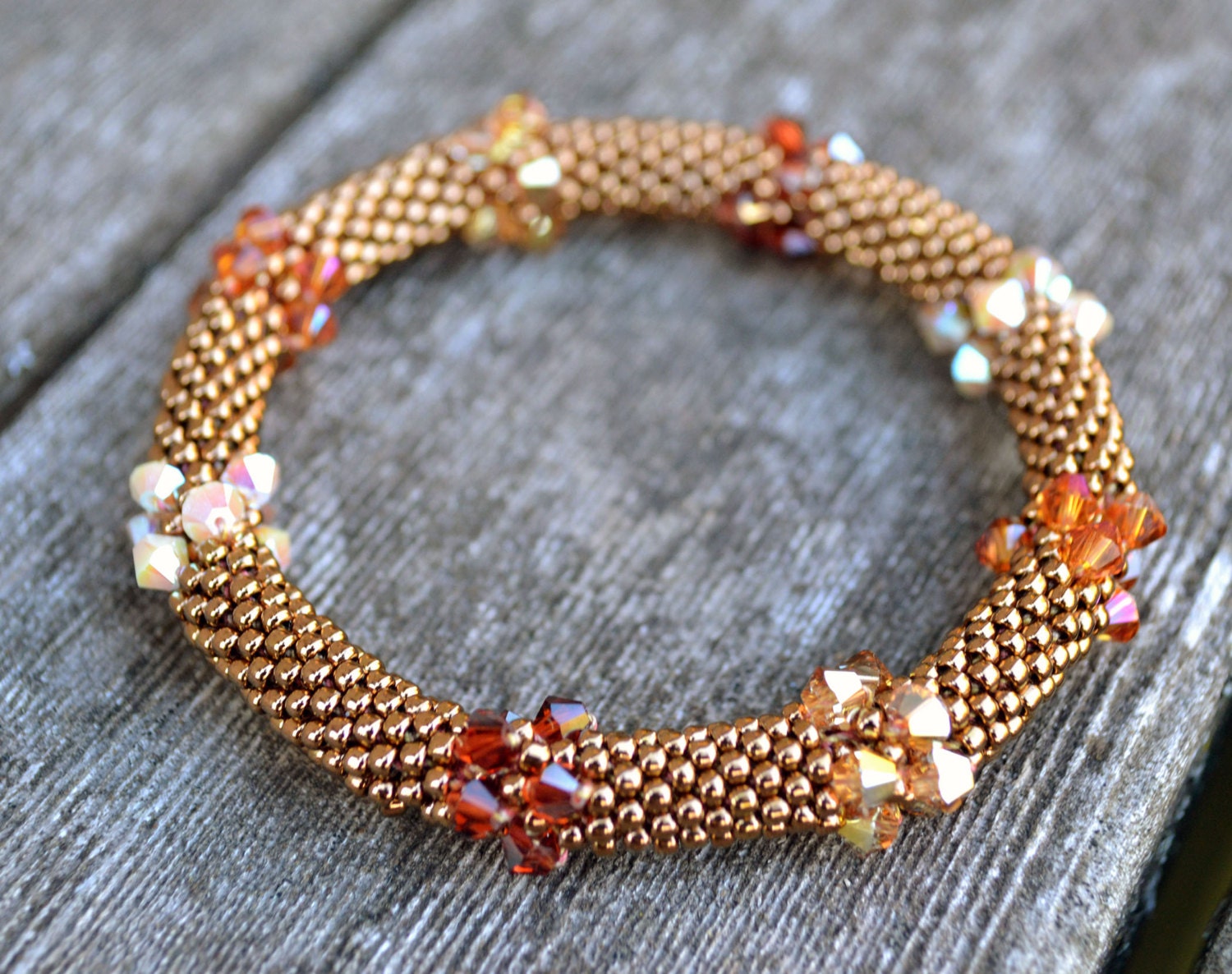 Handmade Bracelets Bronze and Swarovski Crystals in 4 Fall Colors ...