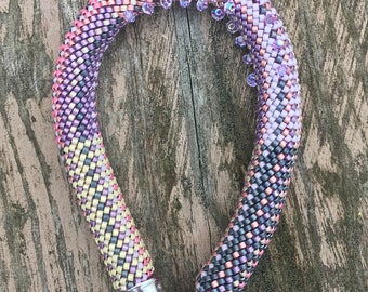 Bead Crochet Bracelet Pattern & Kit, "Blueberry Cream Cheese" Single Stitch Bead Crochet Instructions