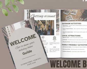Modello di libro di benvenuto Airbnb modificabile Guida personalizzabile per l'affitto di case vacanze Manuale moderno per gli ospiti Guida per gli host Canva Affitti a breve termine