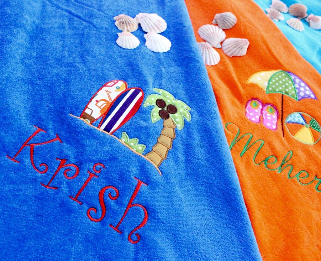 Beach Towels Embroidered Personalized Velour Bright Colors Etsy