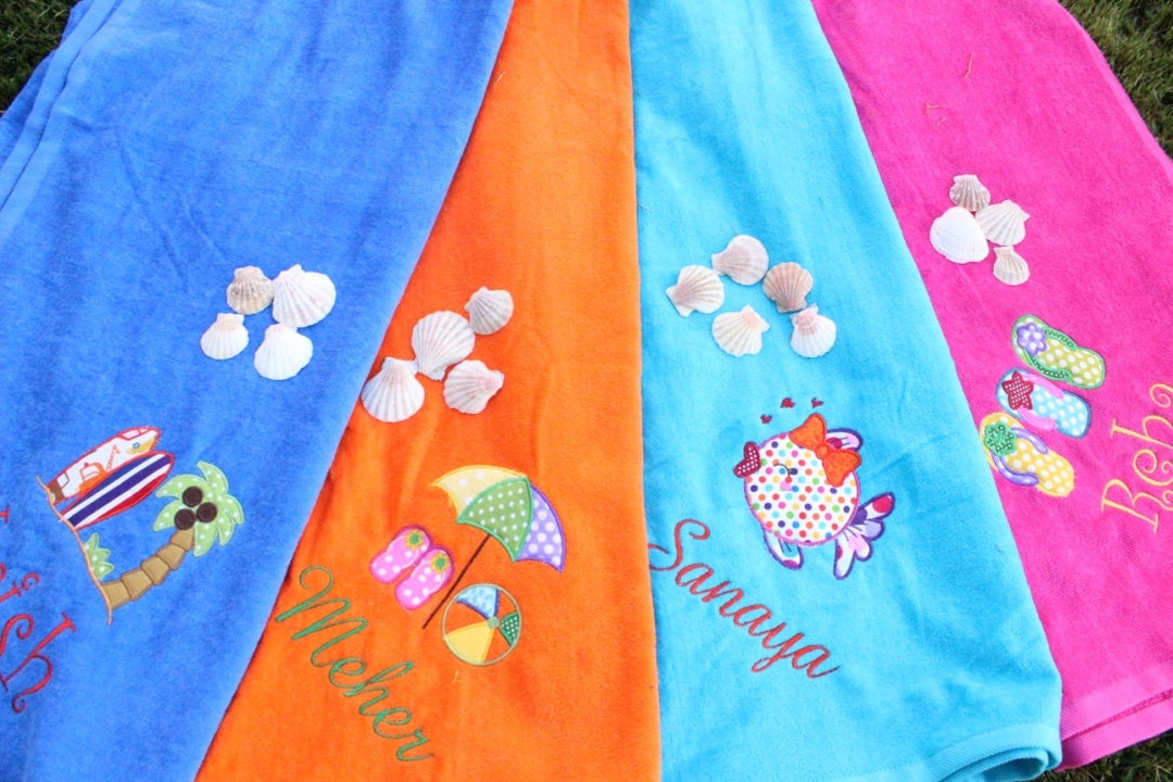 Beach Towels Embroidered Personalized Velour Bright Colors Etsy