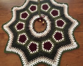 Crochet Farmhouse Small Tree Skirt, Handmade Rustic Christmas Tree Base Cover