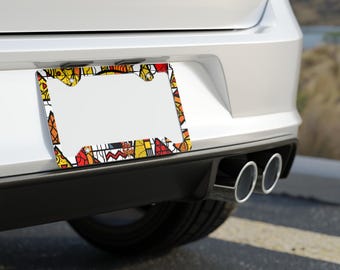 Frame voor nummerplaat pizza: abstract foodie-autolabel, aluminium