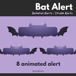 Cute Goth Bat Stream Alerts – Spooky VTuber Twitch Overlay Pack – 8 Animated + Static Alerts for OBS Streamlabs