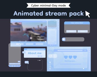 Cyber Minimal – Day Mode | Light Stream Overlay Pack for Twitch, OBS, Streamlabs, VTuber, YouTube | Minimalist UI Aesthetic| Vtuber