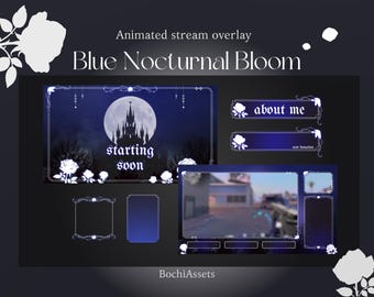 Blue Nocturnal Bloom Stream Overlay - Aesthetic Blue Night Twitch Overlay | OBS & Streamlabs Overlay for Streamers | Vtuber Setup