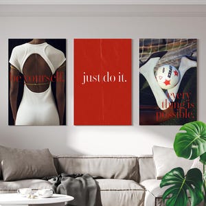 Set of 3 posters, Nike, Modern motivational wall art. Posters include quotes Be Yourself \ Just Do It \ Everything is Possible