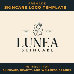 Plantilla de logotipo de cuidado de la piel minimalista con tarjeta de presentación y kit de redes sociales / Marca elegante prefabricada para marcas de belleza y cosméticos.