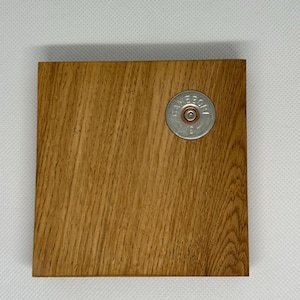 Set of 4 square oak coasters with shotgun cartridge