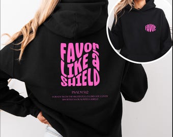 Favor Like a Shield Unisex Hoodie - Psalm 5:12, Christian Pastor Gift, Bible Verse Sweatshirt, Religious Clothing, Husband Wife Present