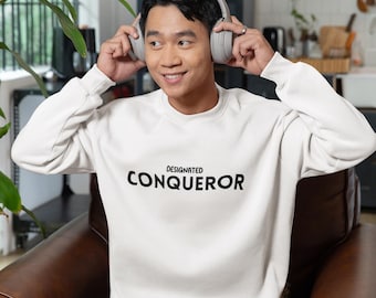 Christian Victory Crewneck Sweatshirt, Conqueror Design, Unisex Bible Verse Sweatshirt, Inspirational Religious Apparel, Man or woman Gift,