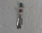 38mm Single Turquoise Coral Feathers Sterling Post Earring
