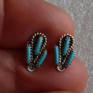 Sterling  3 Stone Turquoise  Petit Point Post Earrings 11mm