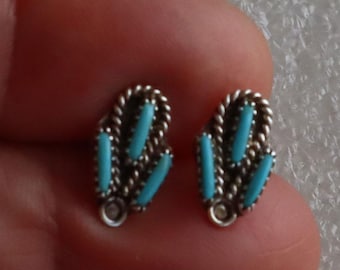Sterling  3 Stone Turquoise  Petit Point Post Earrings 11mm