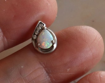 SINGLE 11x7mm Opal CZ Teardrop Sterling  Post Earring