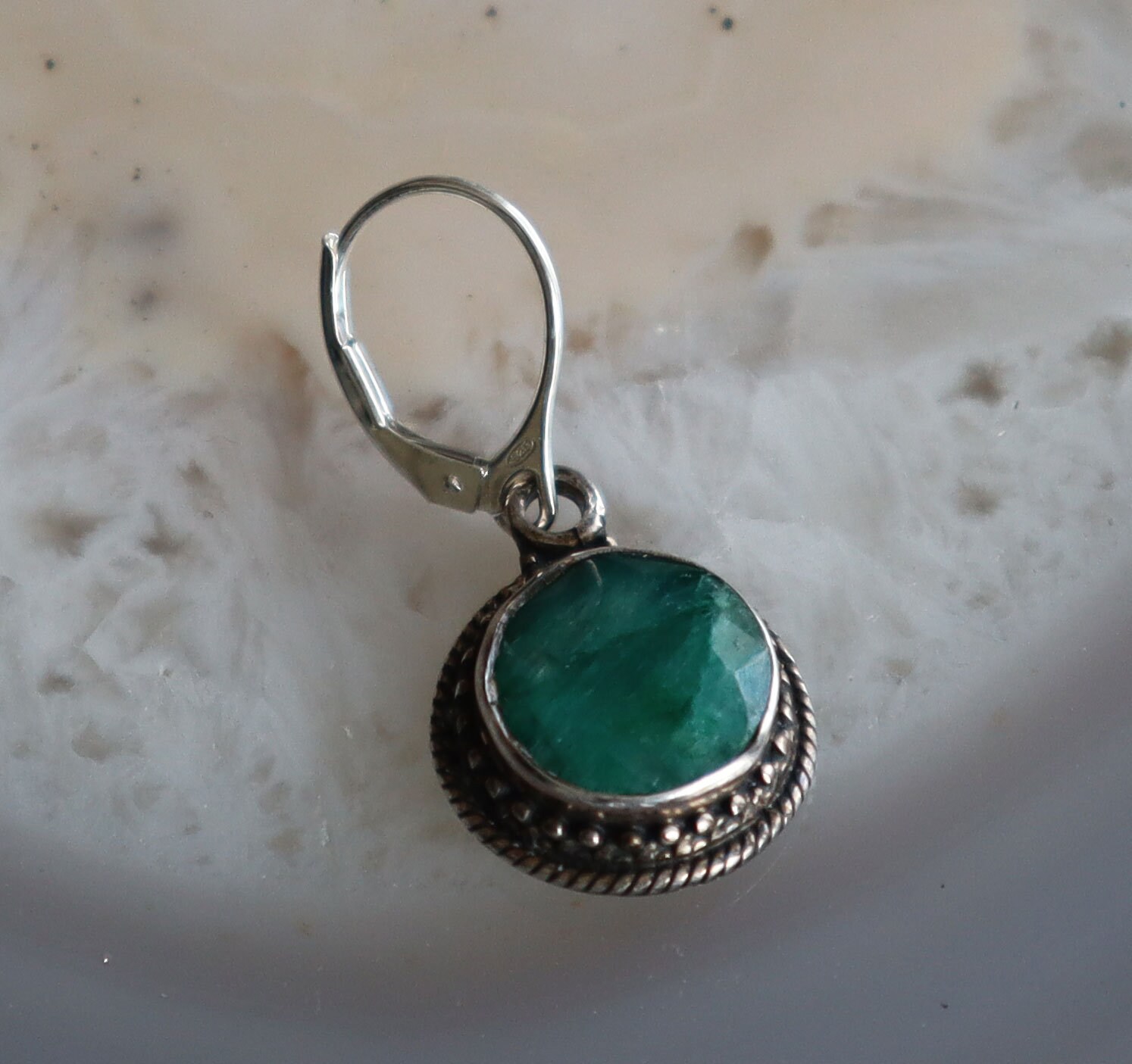 Vintage Green Stone Sterling Silver Earrings 1 3/8