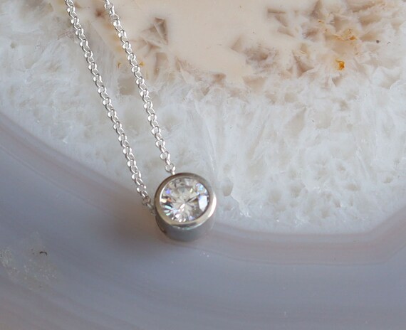 Sterling Silver and CZ  Stone Round Pendant 9mm - image 3