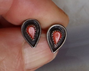 Sterling Coral  Teardrop Shape Post Earrings 10x8mm