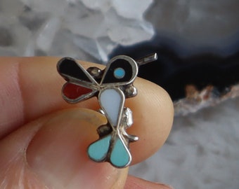 SINGLE 14x16mm Hummingbird   Multi Stone Turquoise Coral Onyx Inlay  Sterling  Post Earring