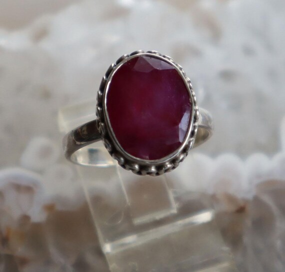 Size 8 Ruby Oval Sterling  Ring - image 1