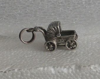 SALE Vintage Sterling Silver Baby  Carriage Stroller Charm 1&quot;
