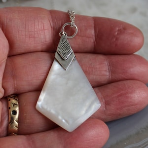 SALE Jewelry Rescue Luminous Sterling and Mother of Pearl Shell  Pendant 2&quot; Long