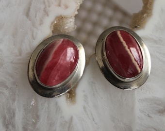 SALE 19mm Native American/Southwest  Rhodochrosite Sterling  Post Earring Pair