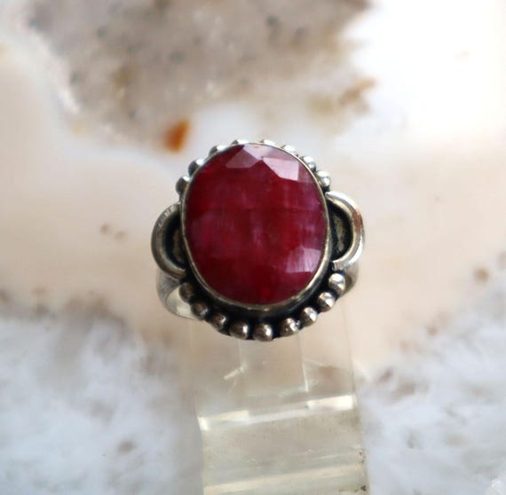 Size 7 Ruby Oval Sterling  Ring - image 2