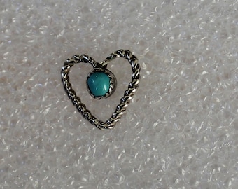 9mm  Single   Twisted Wire Turquoise  Heart Sterling  Post Earring