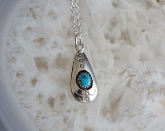 SALE Jewelry Rescue  Sterling Silver Turquoise  Vintage  Stamped Pendant  27mm