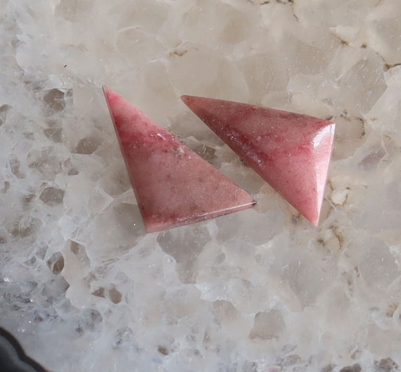Pair of Pink Rhodonite Stone  Triangle Cabochons 25mm