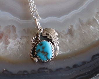 Jewelry Rescue Vintage Sterling Silver Turquoise Feather Pendant  20mm