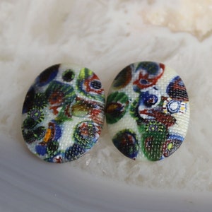 2 pc Vintage White Background Colorful 25x18 mm Millefiore Oval Glass Cabachons #3