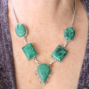 Green Chrysocolla  Multi Stone Sterling Statement Necklace 19&quot;