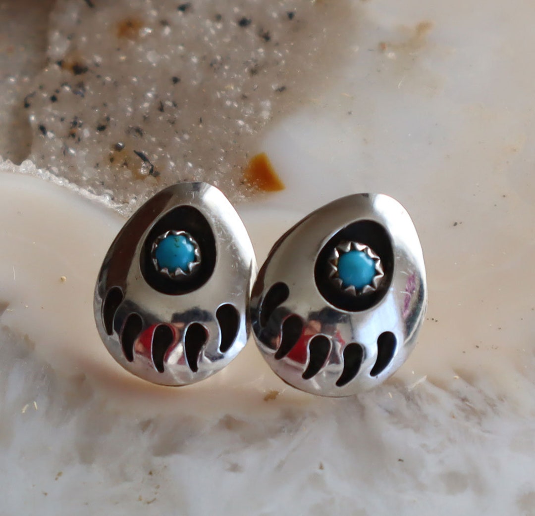 Vintage Sterling Turquoise Bear Claw Post Earrings 16mm - Etsy