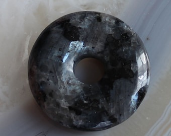 Large  Grey Black and White Larvikite Natural Stone Donut 30mm