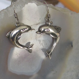 SALE Vintage Jumping Dolphin  Sterling Earrings 1 1/2&quot;