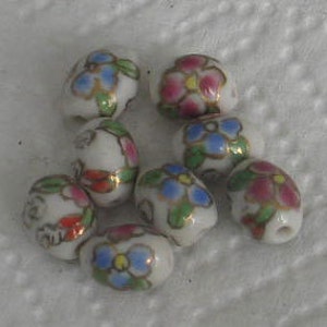 SALE 8 pc Vintage Blue,White,Gold Porcelain Oval Beads