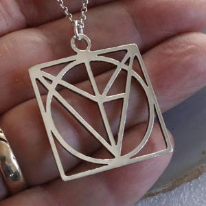 Jewelry Rescue Sterling Silver Geometric Square  Pendant  1 1/2&quot; Long