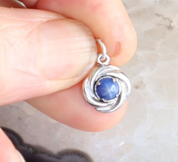 Sterling Silver and  Synthetic Blue Sapphire Ston… - image 1