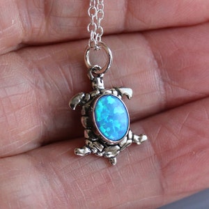 16mm Jewelry Rescue Sterling Silver  Opal Turtle Necklace