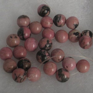 SALE 25 Pink and Black 9mm Round Rhodonite Beads image 1