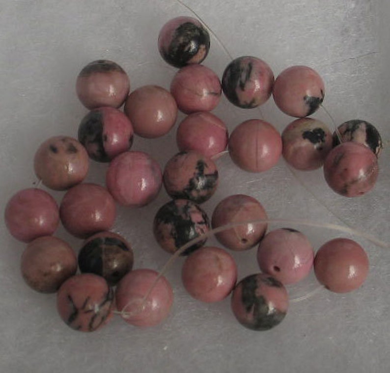 SALE 25 Pink and Black 9mm Round Rhodonite Beads image 1