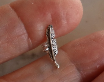 SINGLE Sterling Silver  Feather Post Stud Earring 15x3mm